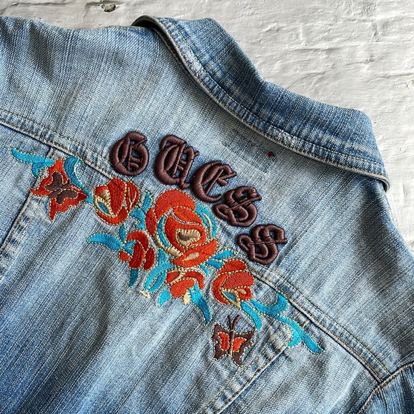 Guess Embroidered Cropped Denim Jacket 